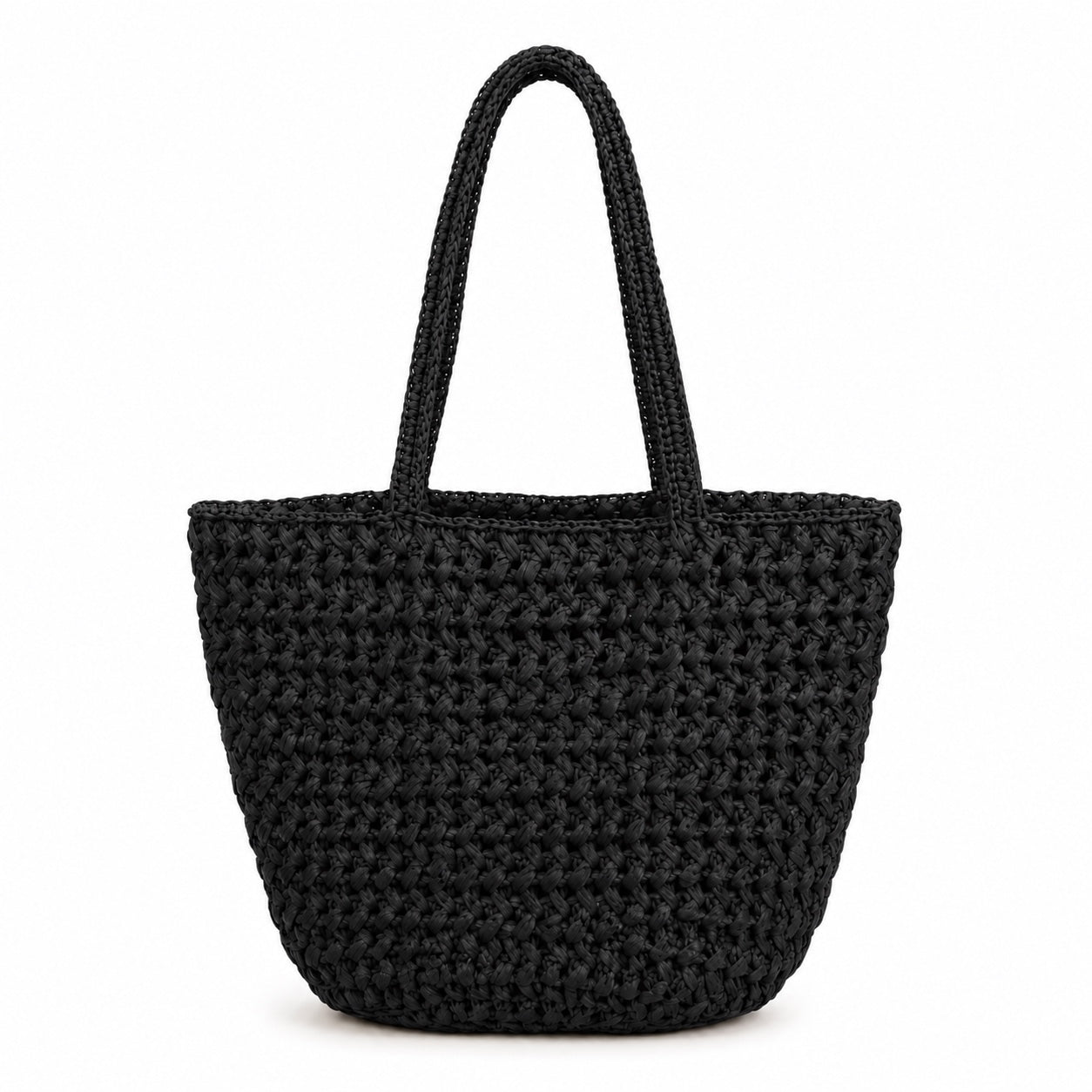 Albufeira - Straw Bucket Bag in Black, front view