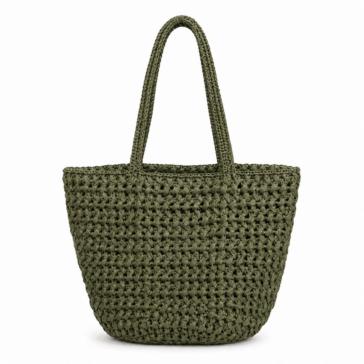 Albufeira - Straw Bucket Bag in Khaki, front view