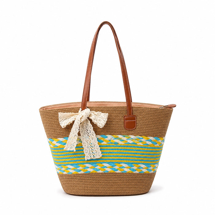 Alcudia - Straw Tote Bag, front view on white background
