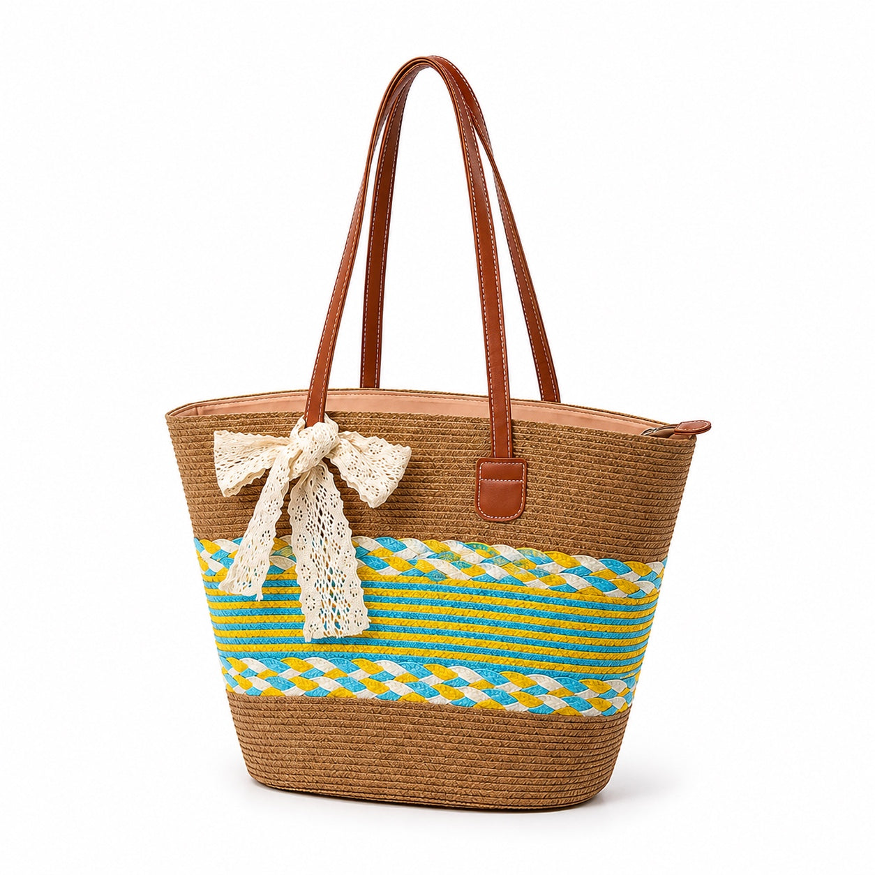 Alcudia - Straw Tote Bag, three-quarter front view