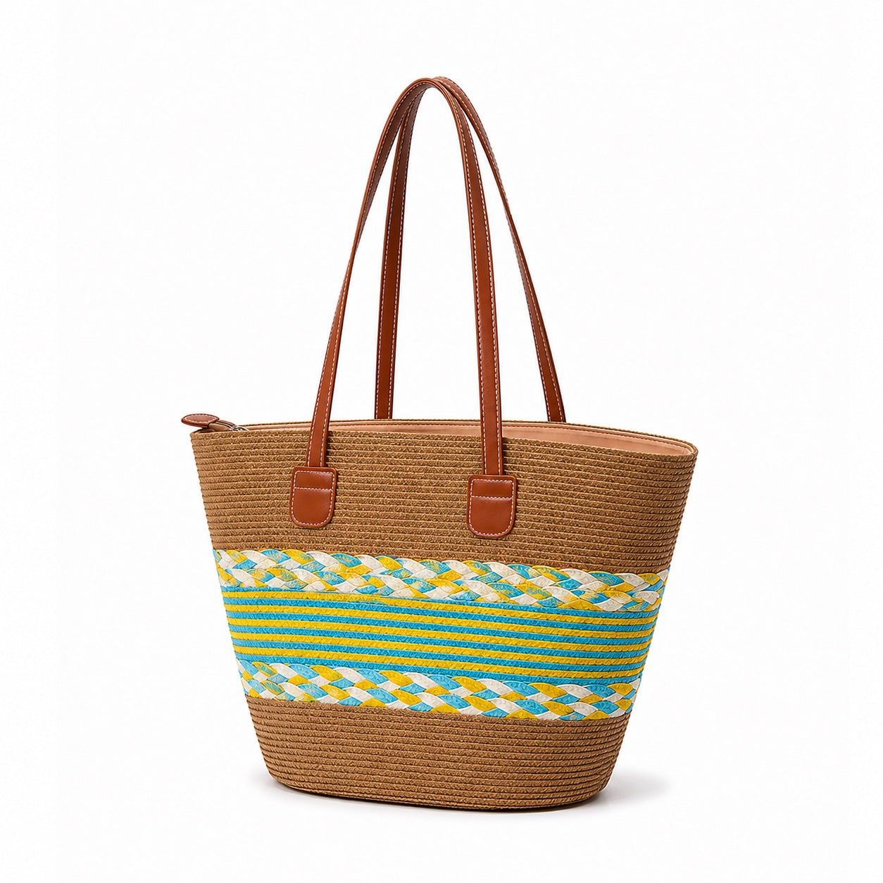Alcudia - Straw Tote Bag, three-quarter back view