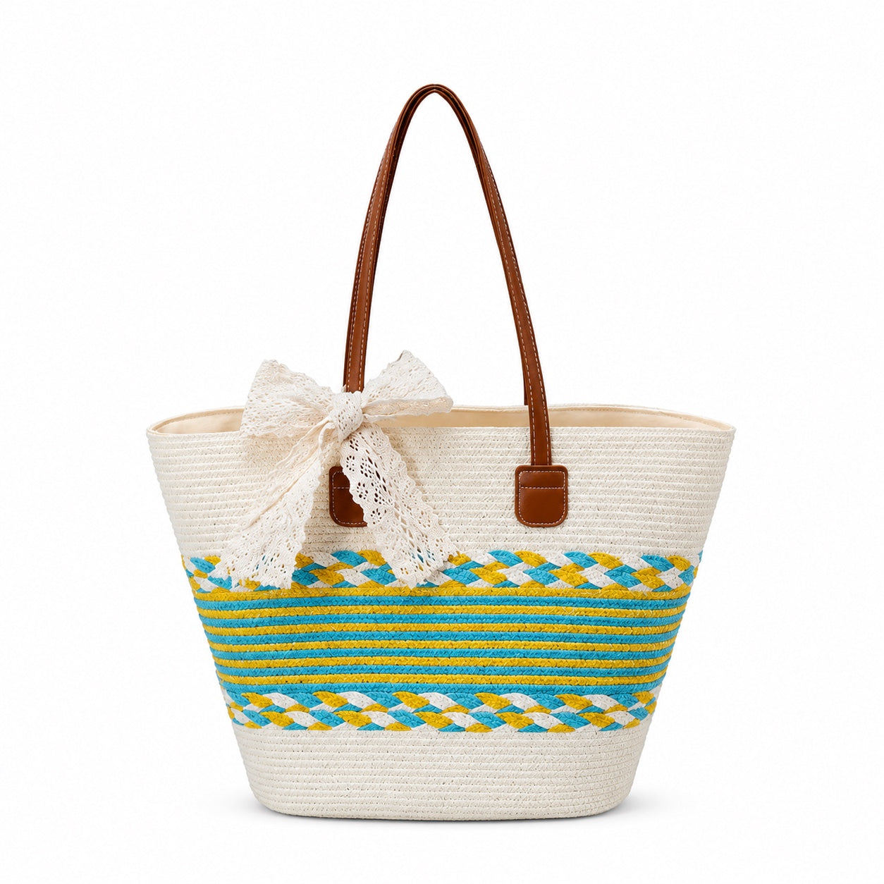 Alcudia - Straw Tote Bag in WHITE, front view