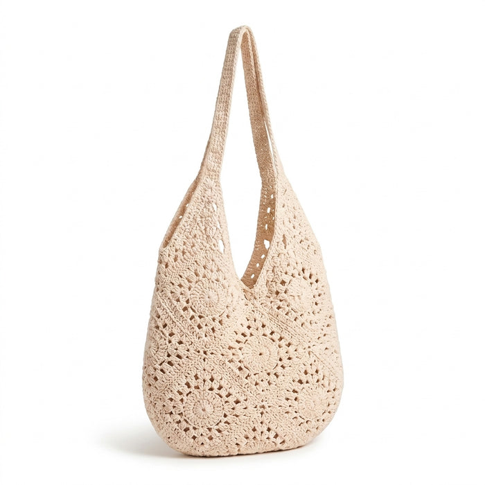 Alonissos - Crochet Tote Bag, front view on white background