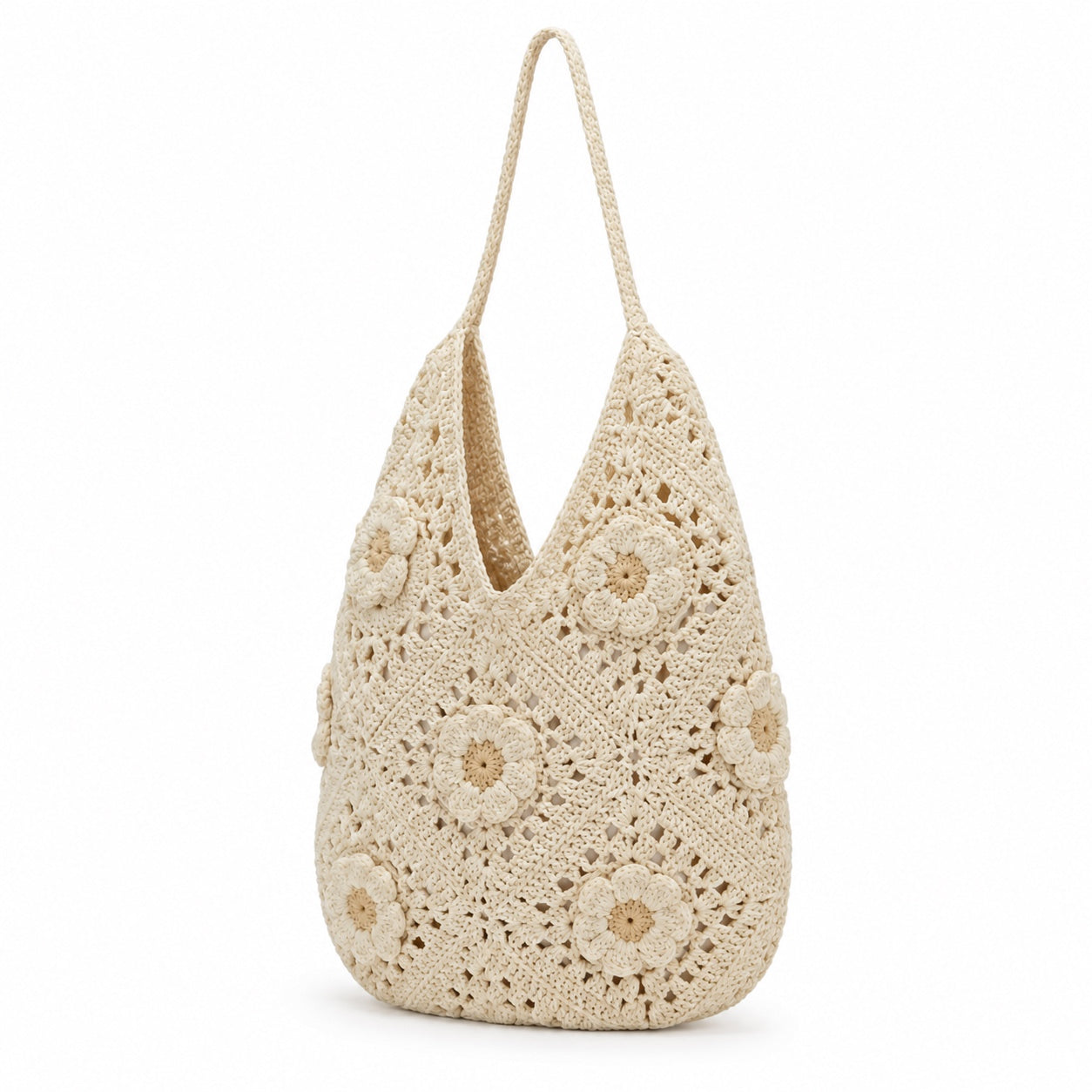 Alonissos - Crochet Tote Bag, three-quarter front view
