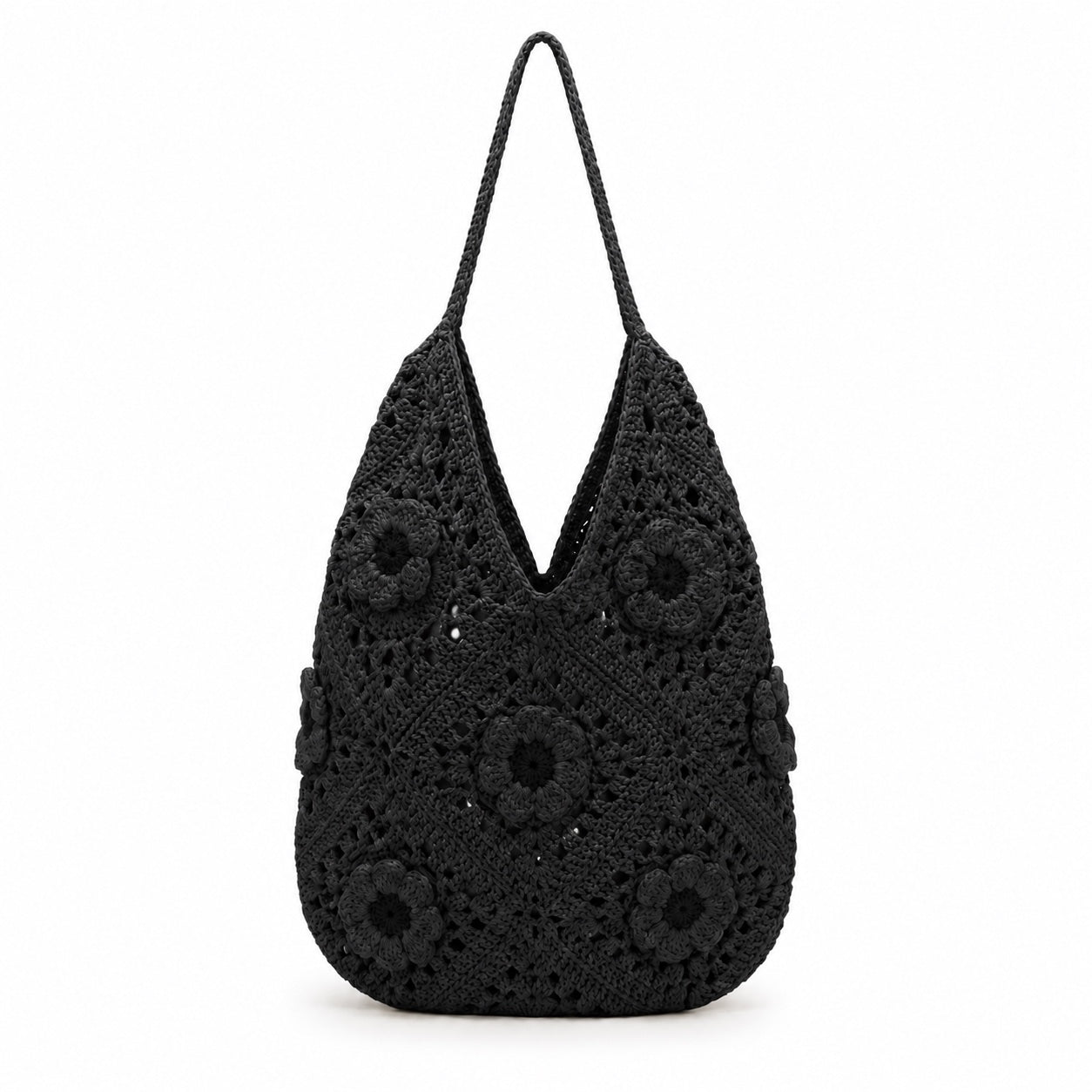 Alonissos - Crochet Tote Bag in black, front view