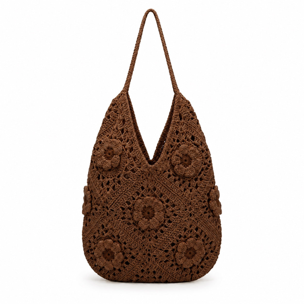 Alonissos - Crochet Tote Bag in brownsunflower, front view