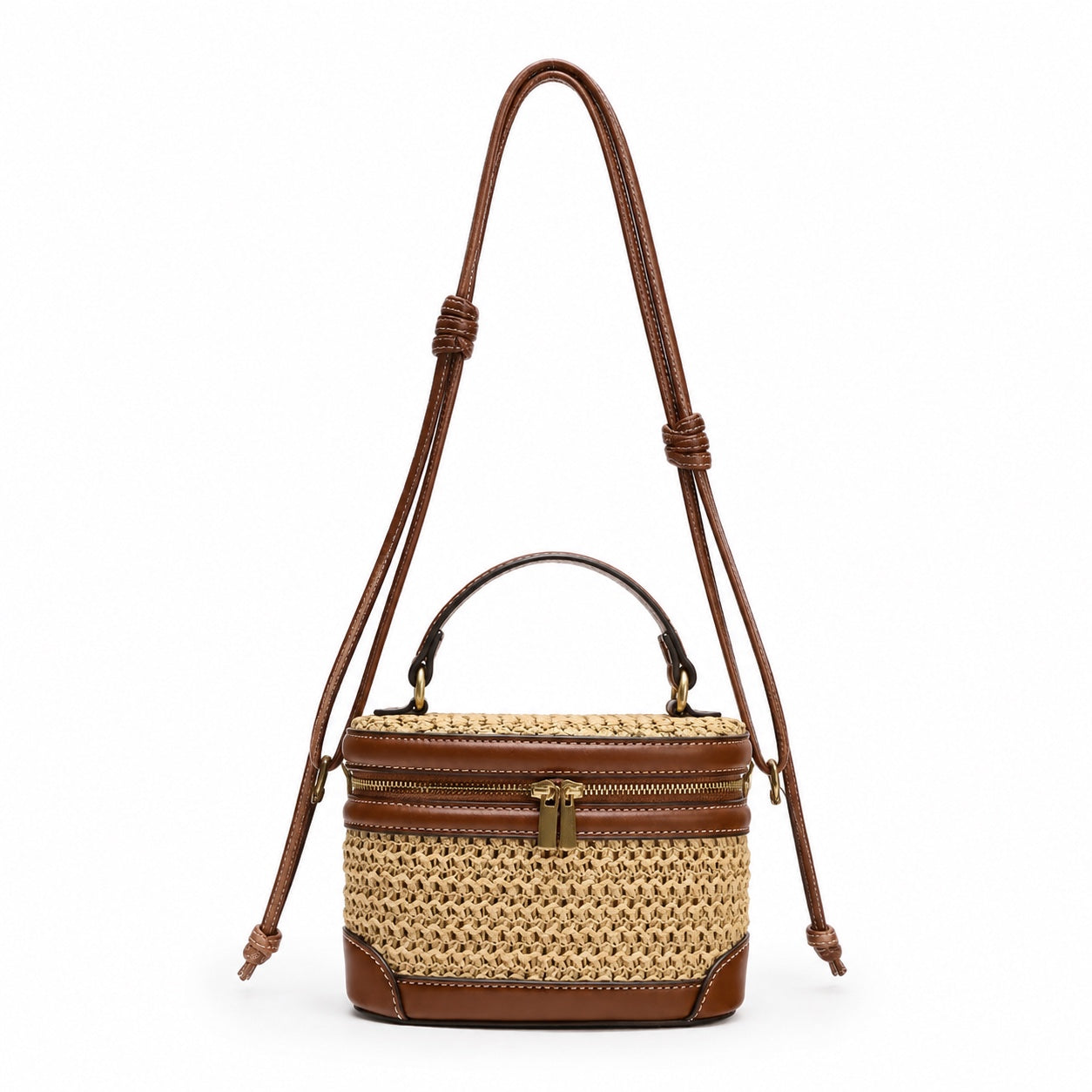 Altea Straw Crossbody Bag in Brown border  - 219A, front view