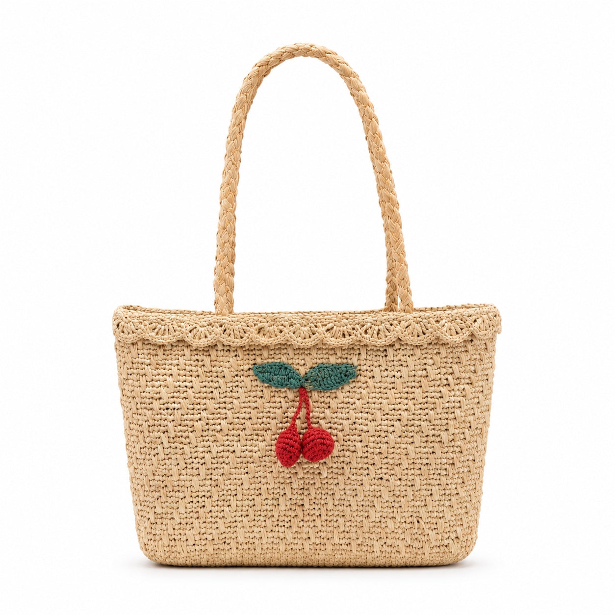 Amalfi - Raffia Shoulder Bag, front view on white background