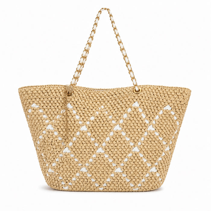 Amorgos - Raffia Shoulder Bag, front view on white background