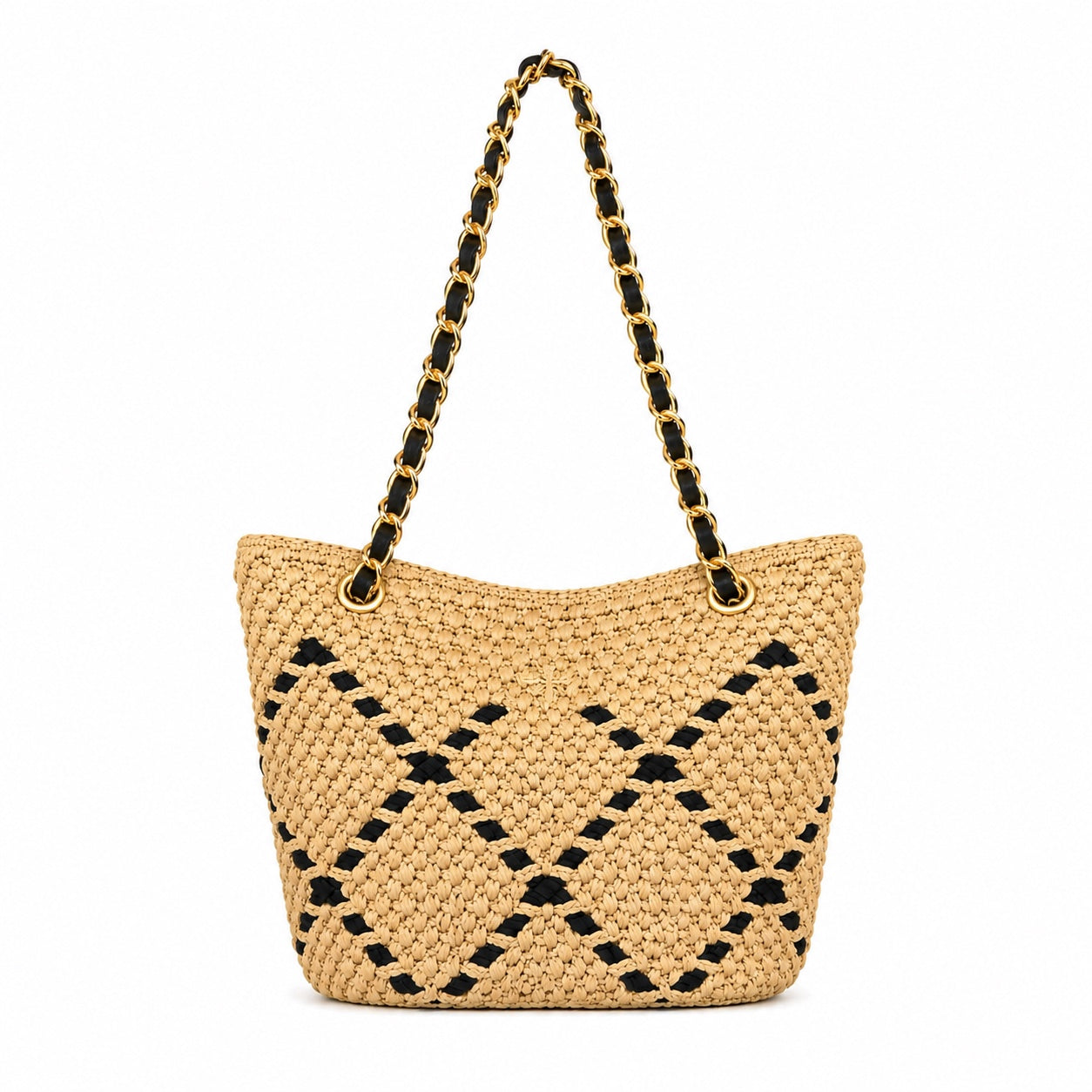 Amorgos - Raffia Shoulder Bag in Black / 28  23 12, front view