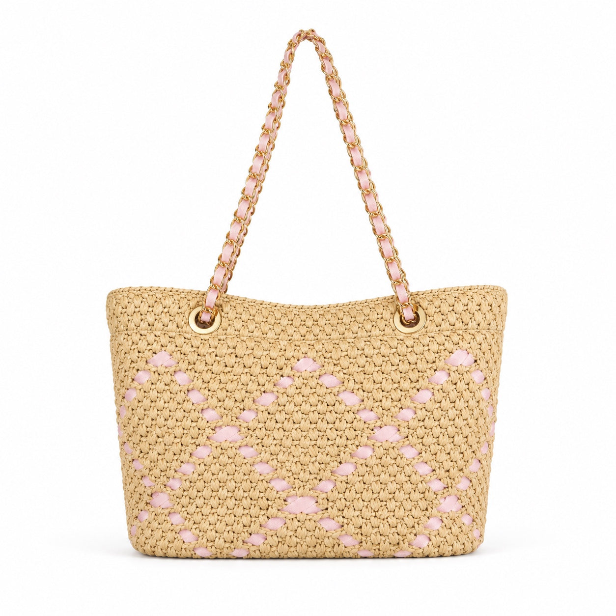 Amorgos - Raffia Shoulder Bag in Pink / 28  23 12, front view