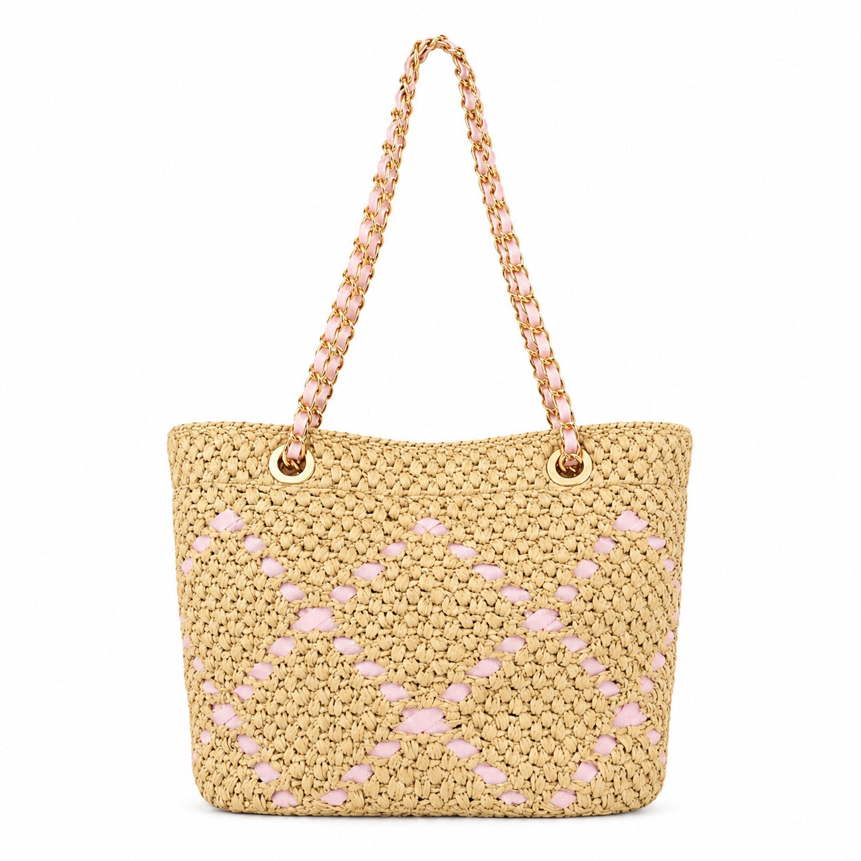 Amorgos - Raffia Shoulder Bag in Pink / 36 30 14, front view
