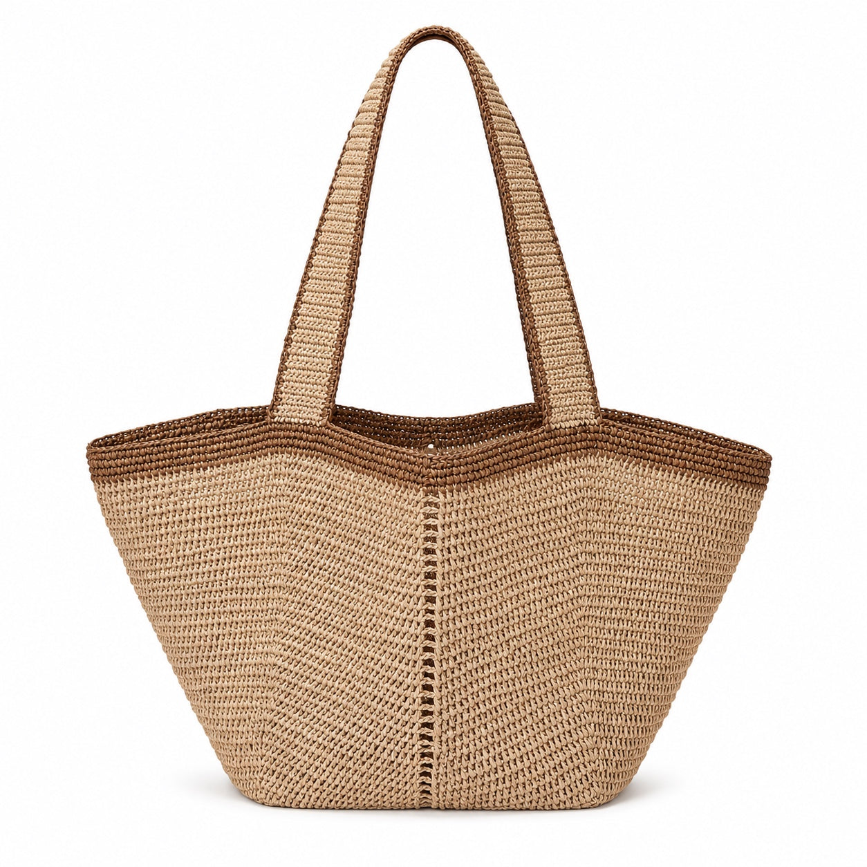 Andros - Raffia Bucket Bag in grey brown, front view