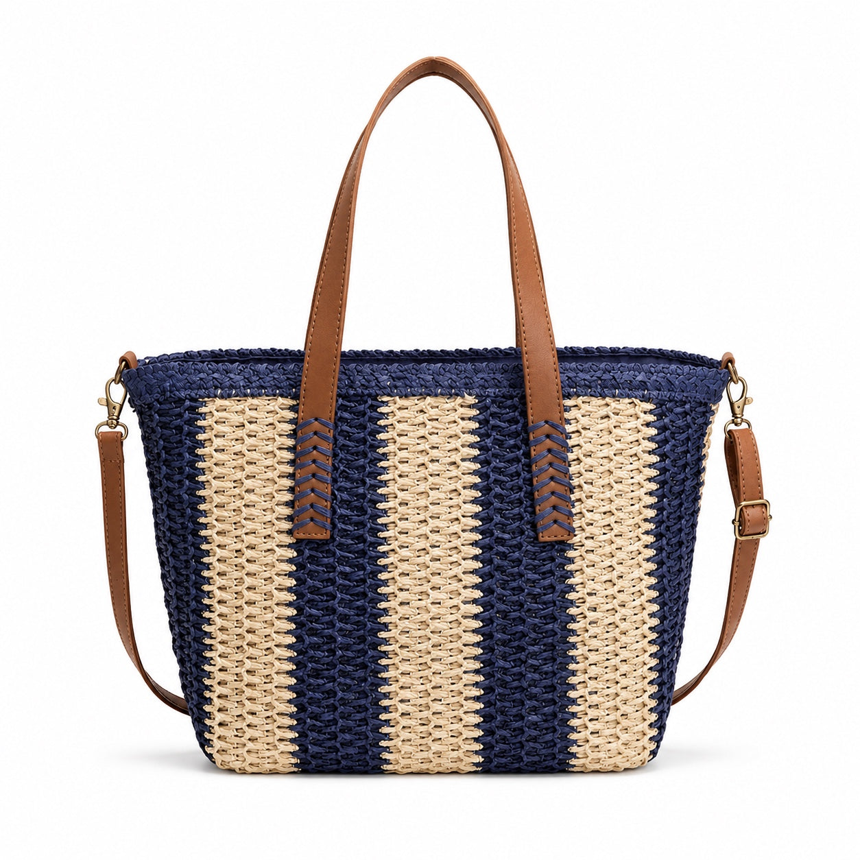 Antibes - Straw Beach Tote in Blue, front view