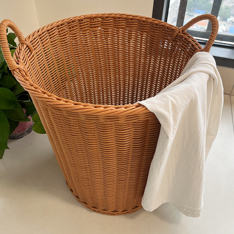 Woven Rattan Hand-braided Laundry Basket Storage Bin Rattan-style For Home Use
