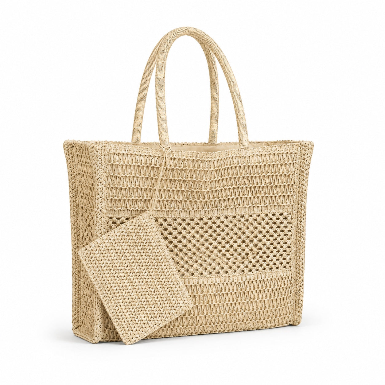 Bandol - Straw Shoulder Bag, three-quarter front view