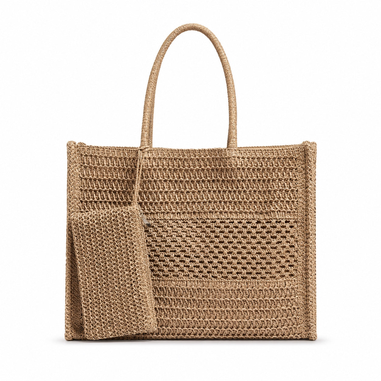 Bandol - Straw Shoulder Bag in Khaki, front view