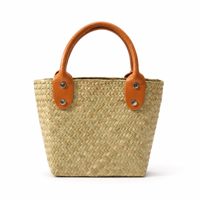 Begur Rattan Bucket Bag, front view on white background