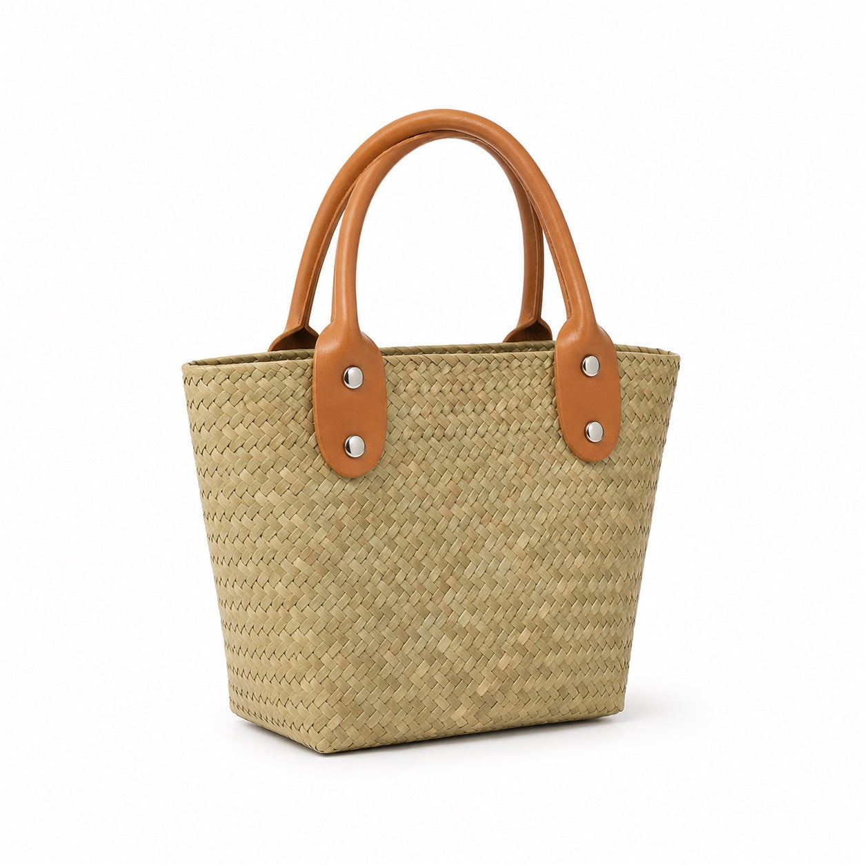 Begur Rattan Bucket Bag, three-quarter front view