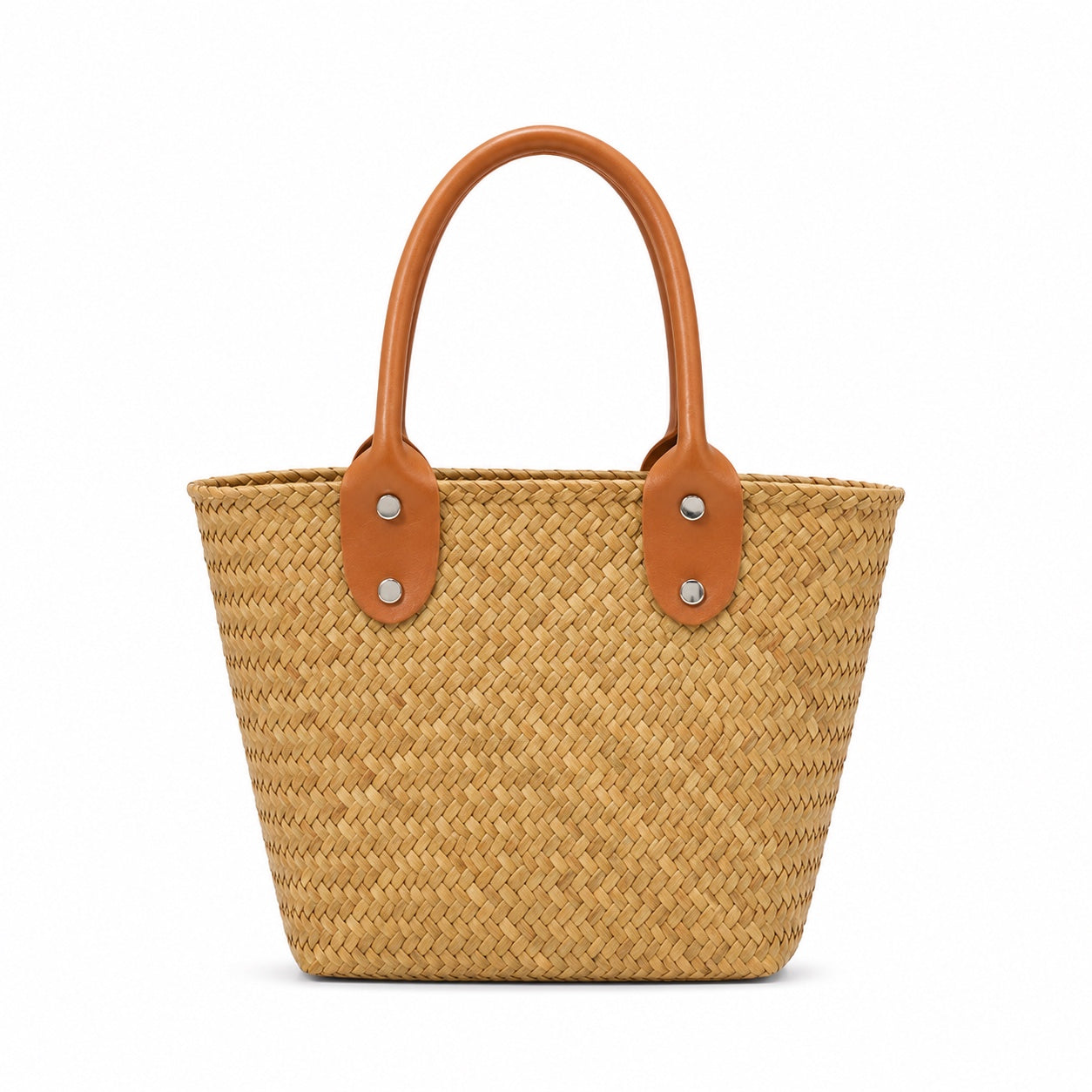 Begur Rattan Bucket Bag in brown, front view