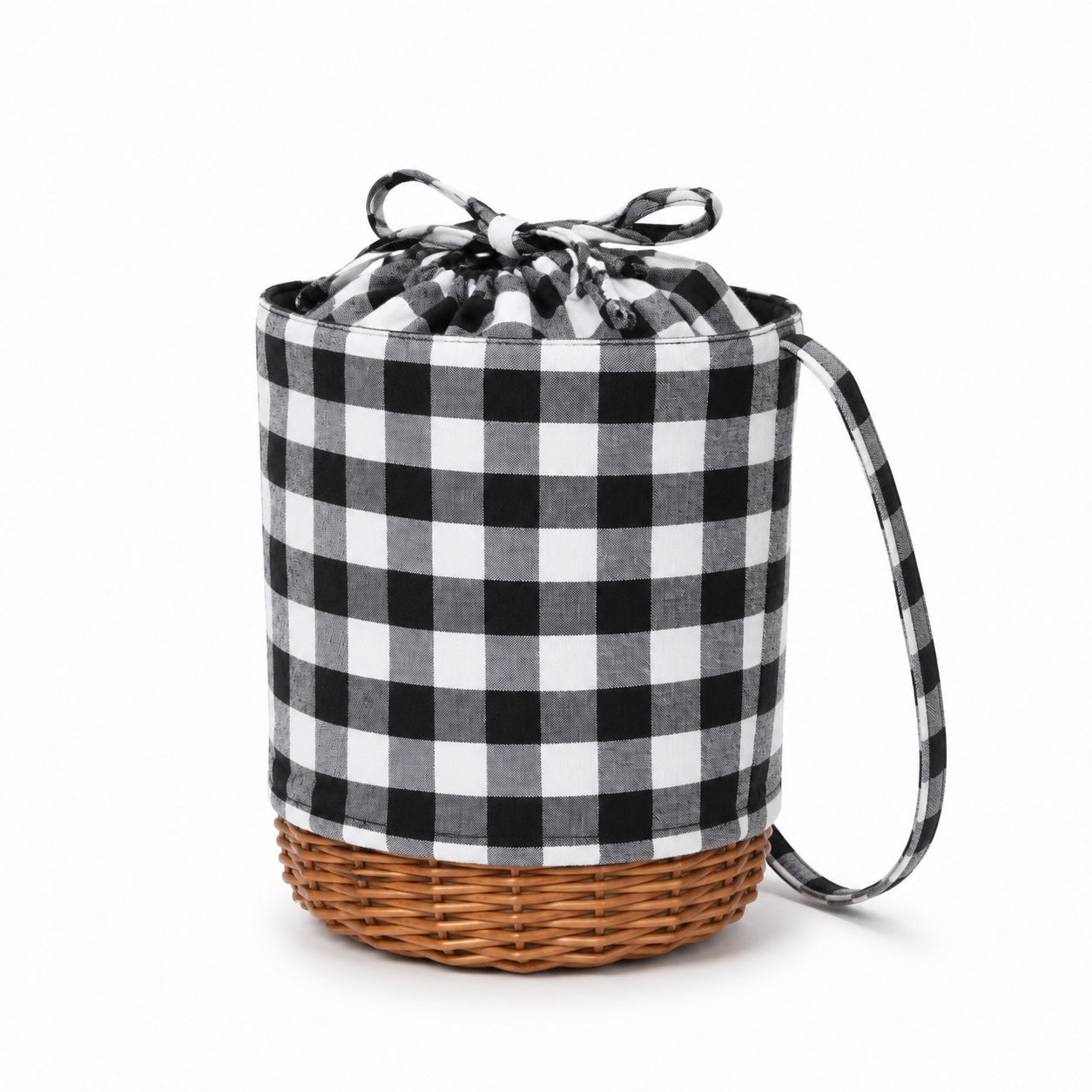 Binibeca rattan bucket bag, three-quarter front view