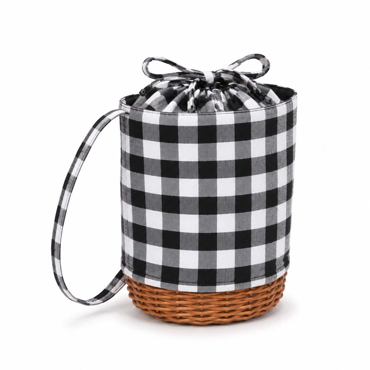 Binibeca rattan bucket bag, three-quarter back view