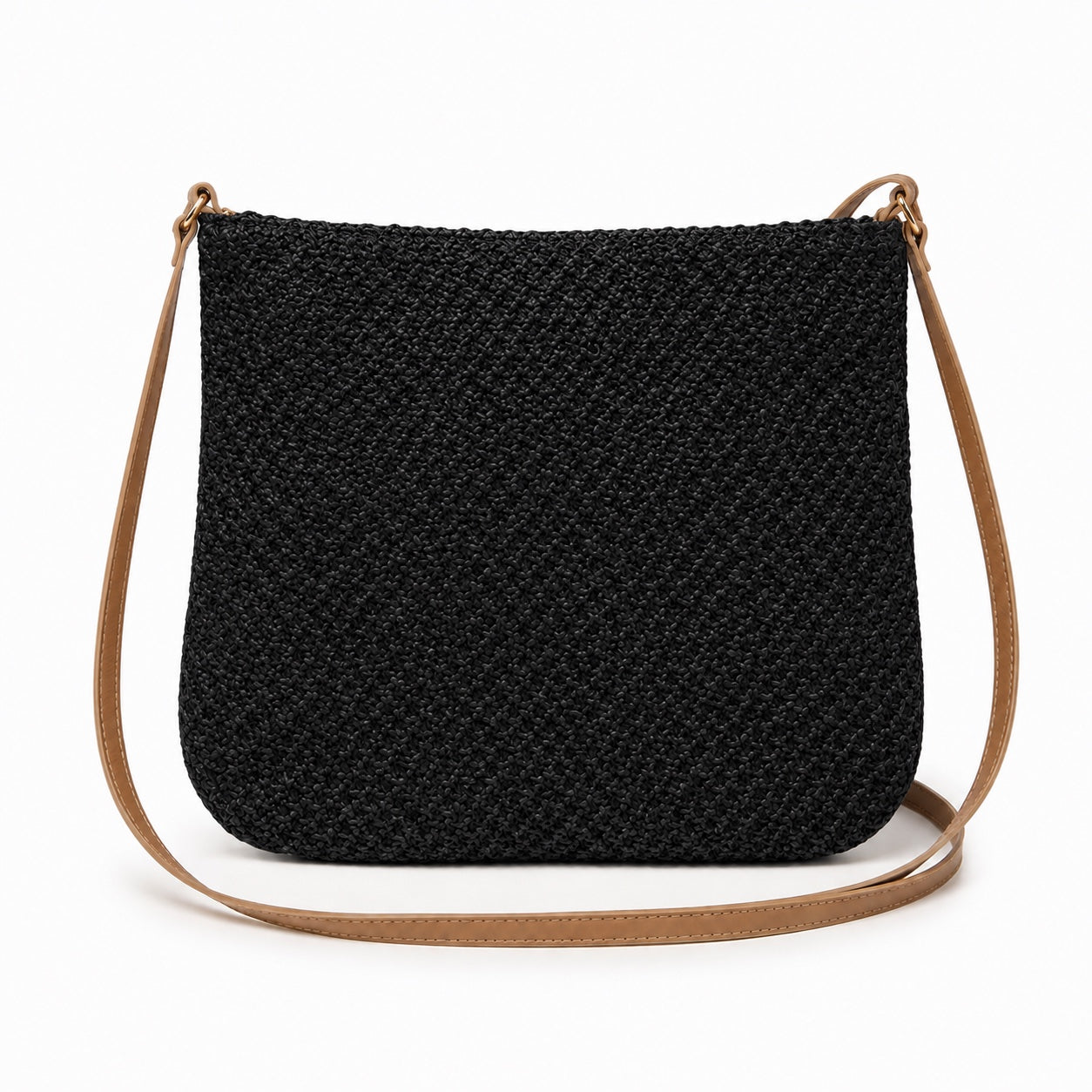 Bodrum - Straw Crossbody Bag in black, front view