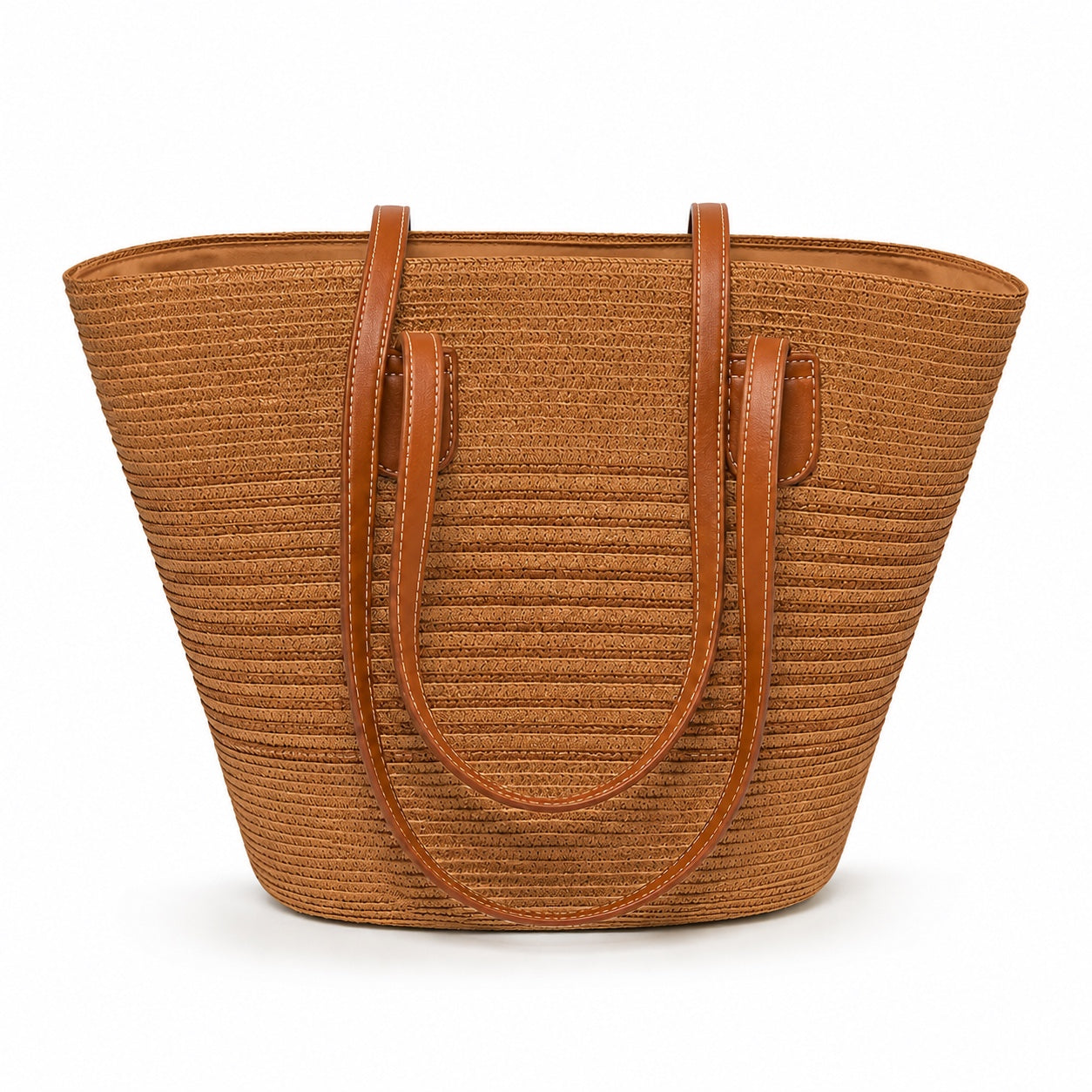 Bonassola - Straw Shoulder Bag in Camel, front view