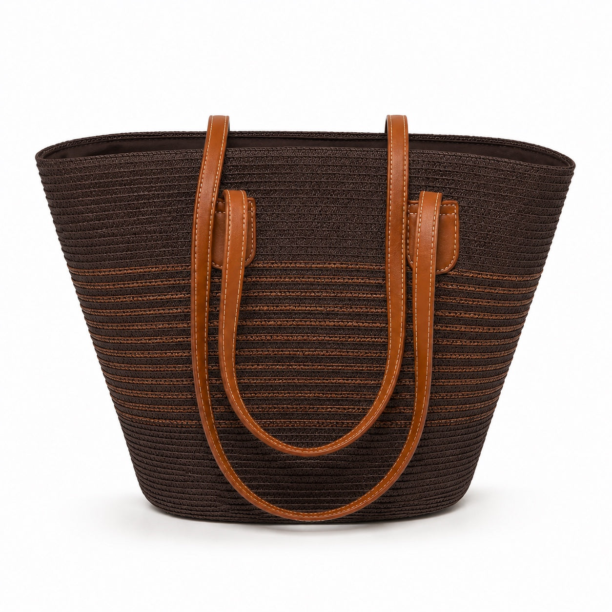 Bonassola - Straw Shoulder Bag in Dark brown, front view