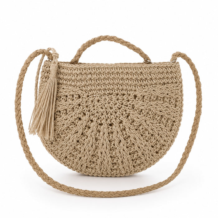 Bordighera - Rattan Crossbody Bag, front view on white background