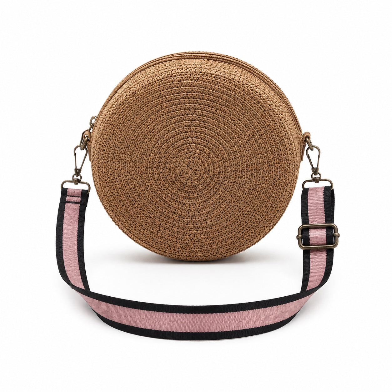 Bosa - Straw Crossbody Bag in dark khaki, front view