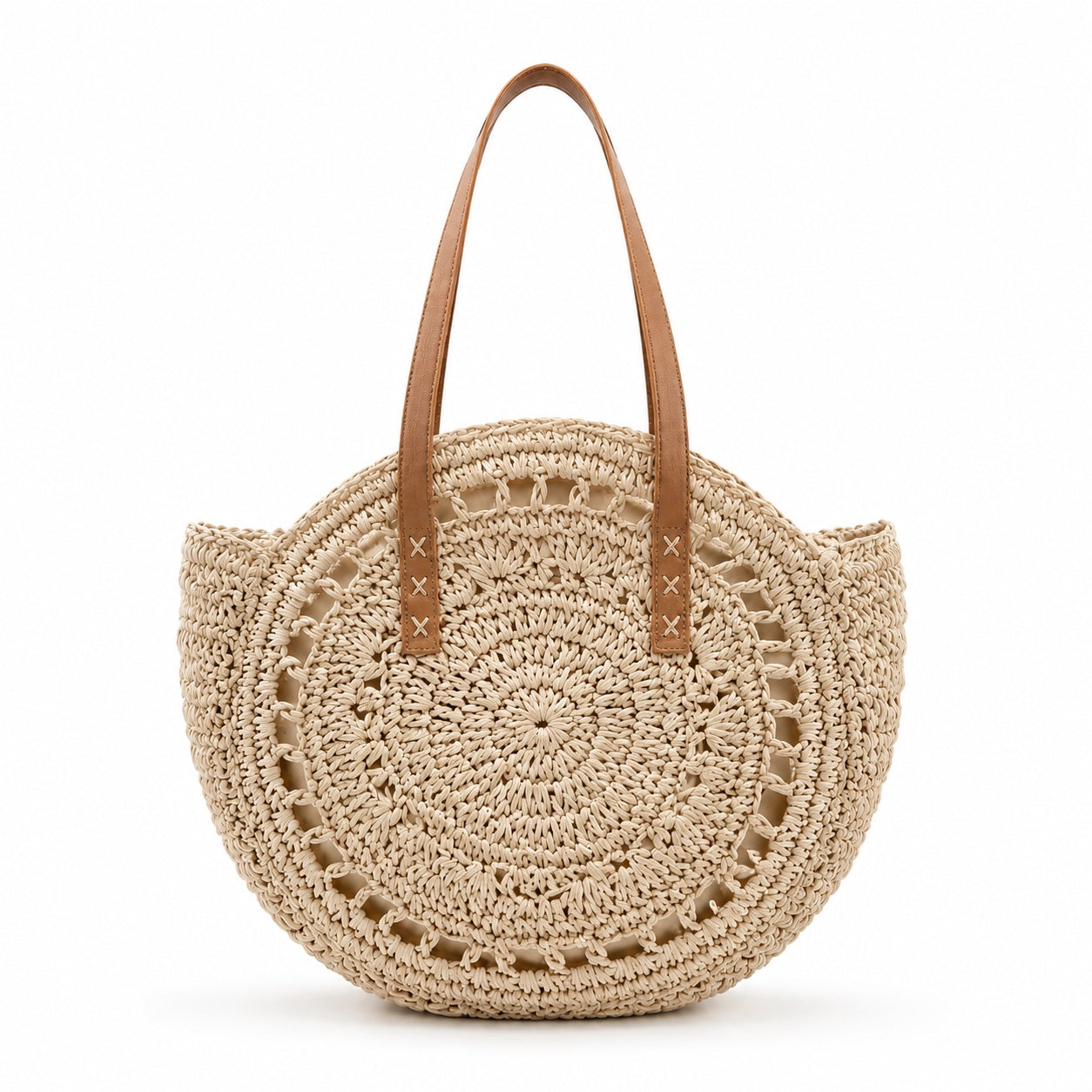 Budva - Round Rattan Bag in Beige Hollow, front view