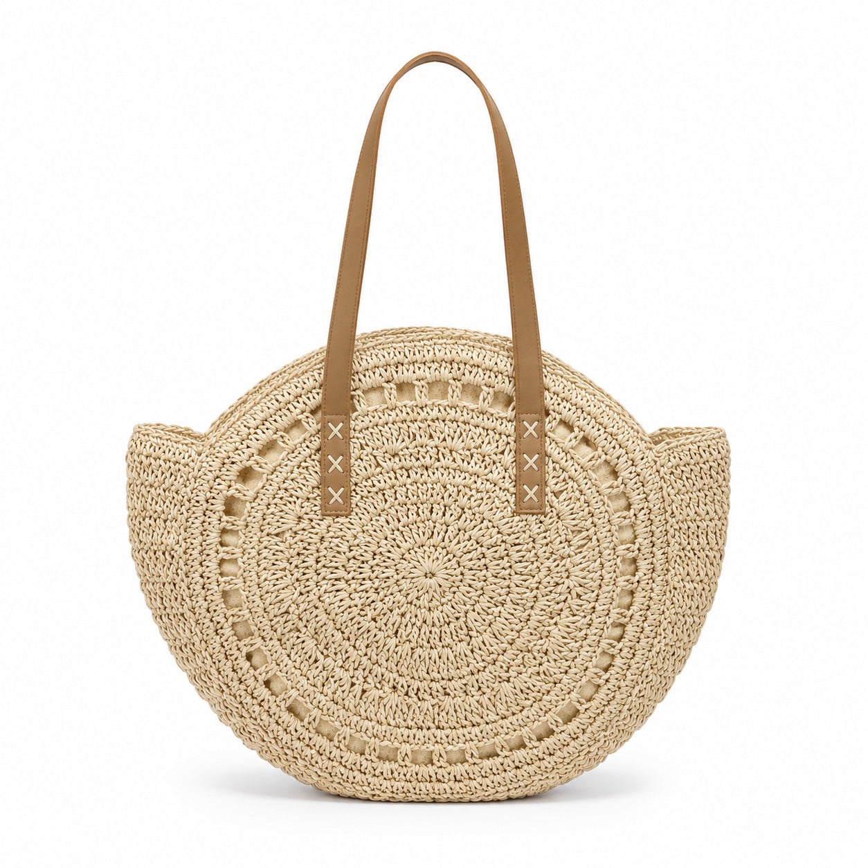 Budva - Round Rattan Bag in Beige, front view