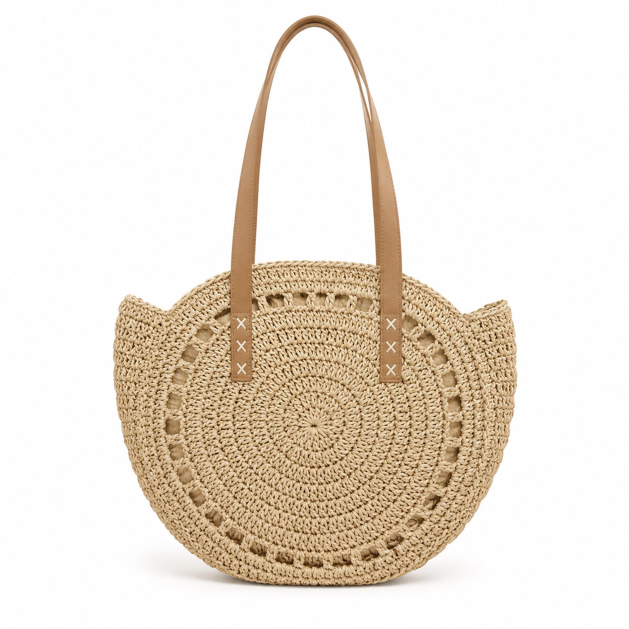 Budva - Round Rattan Bag in Khaki Hollow, front view