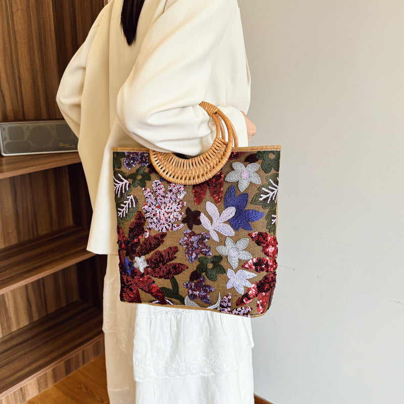 Woven Ring Bamboo Handbag