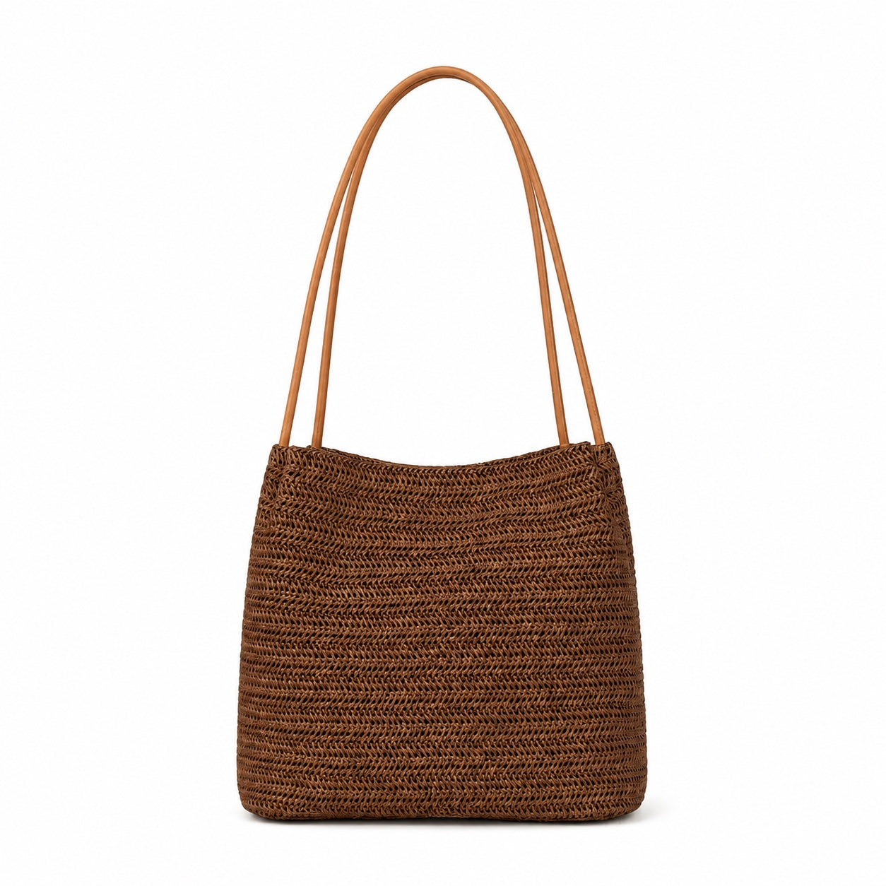 Cadaques - Straw Shoulder Bag in Brown, front view