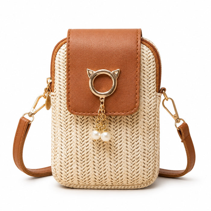 Calella - Straw Crossbody Bag, front view on white background
