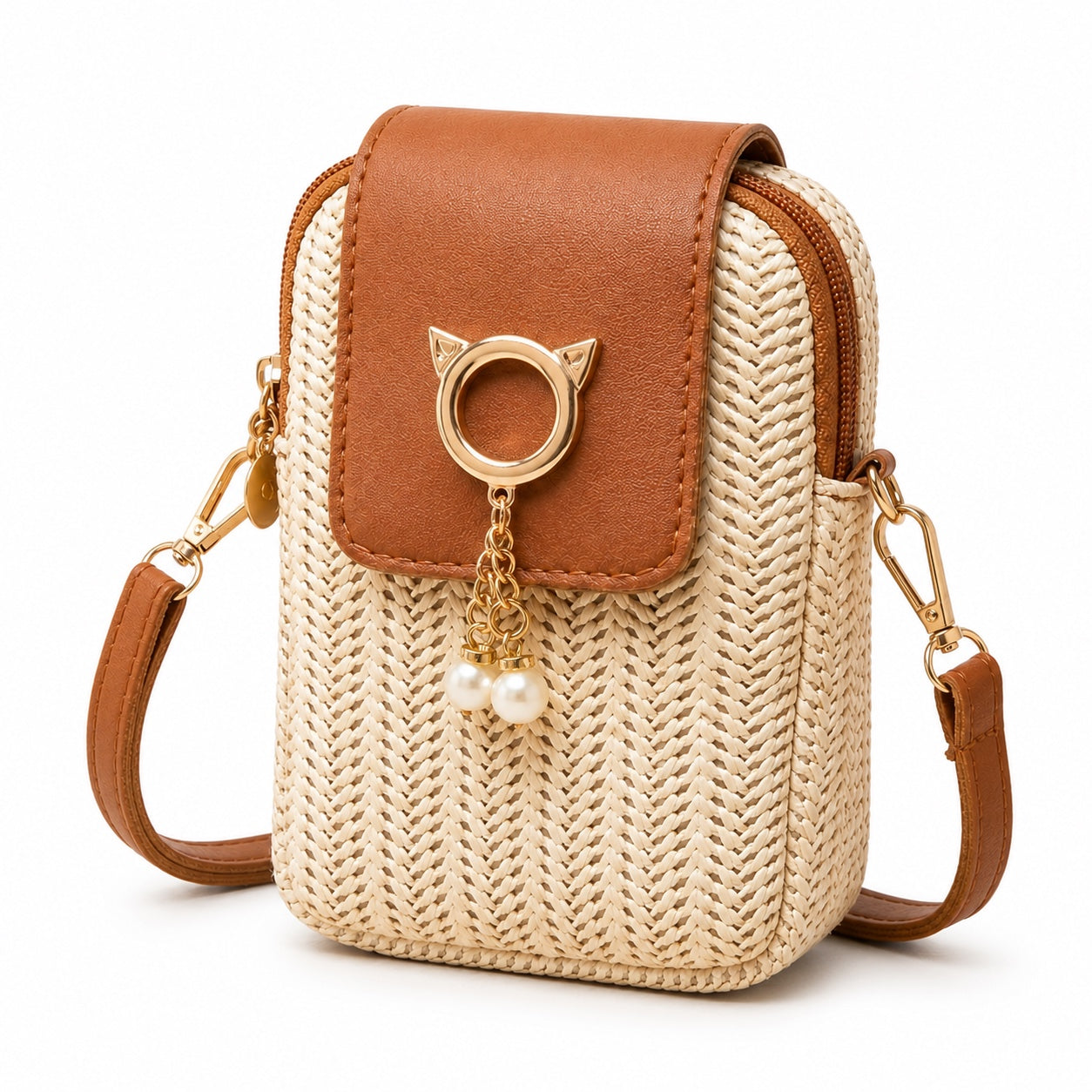 Calella - Straw Crossbody Bag, three-quarter front view