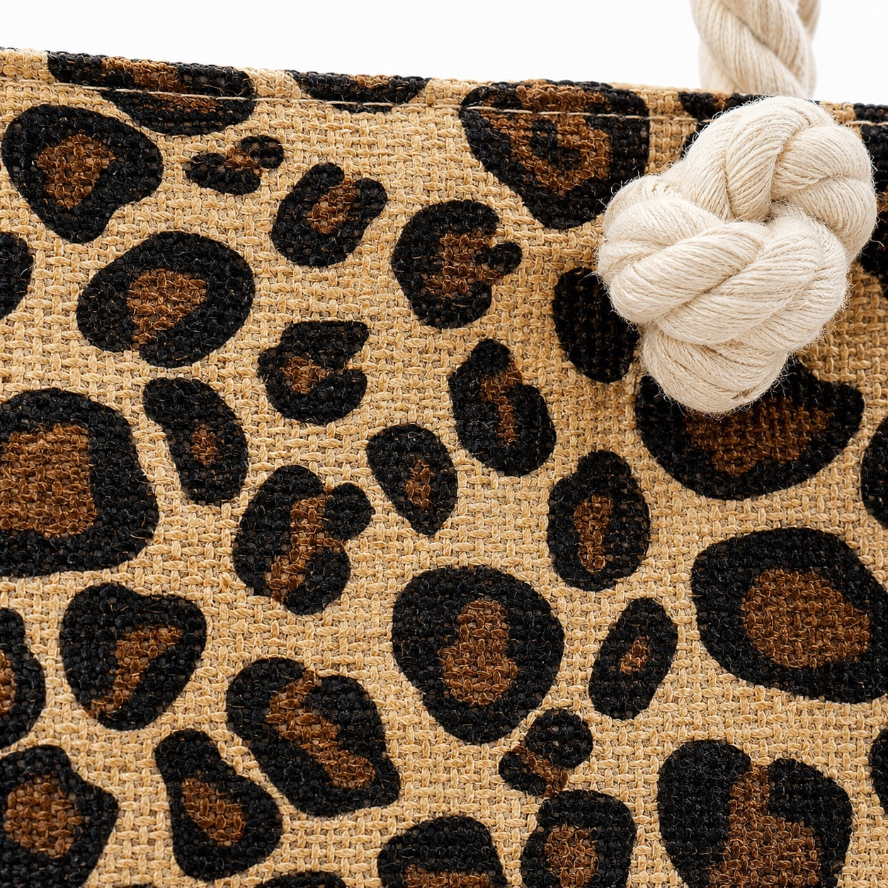Calvi - Straw Beach Tote in Leopard Print, close-up material detail
