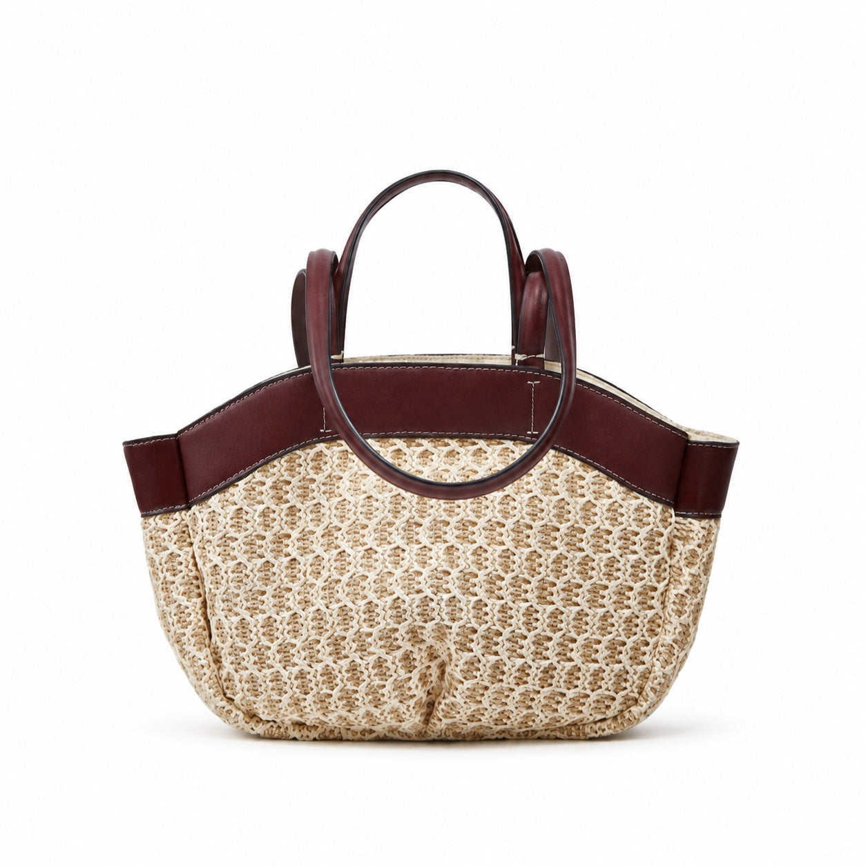 Camogli Straw Tote Bag in Wine Red-S, front view