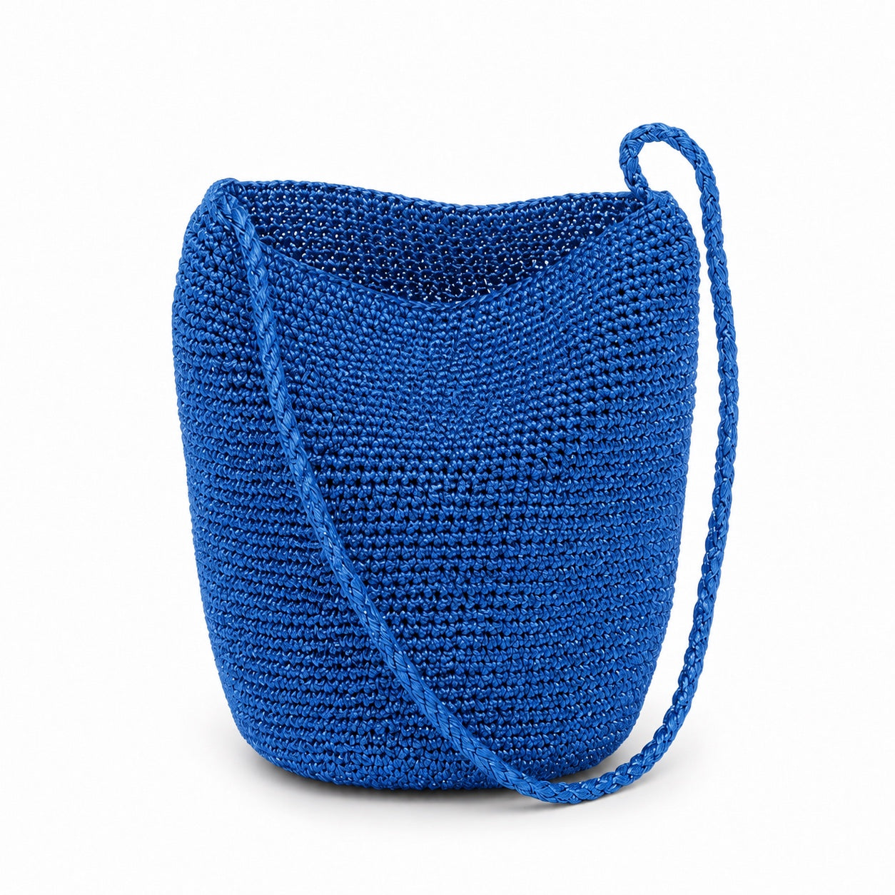 Cascais - Straw Bucket Bag in Blue, front view