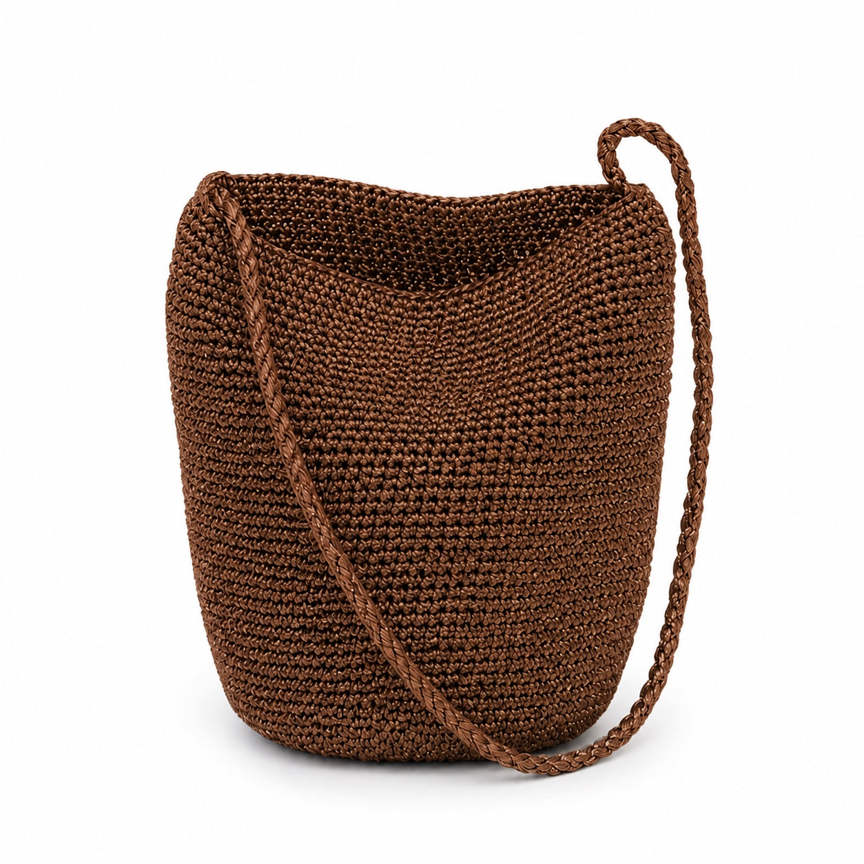 Cascais - Straw Bucket Bag in Brown, front view