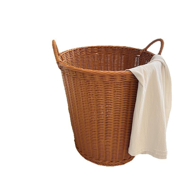 Woven Rattan Hand-braided Laundry Basket Storage Bin Rattan-style For Home Use