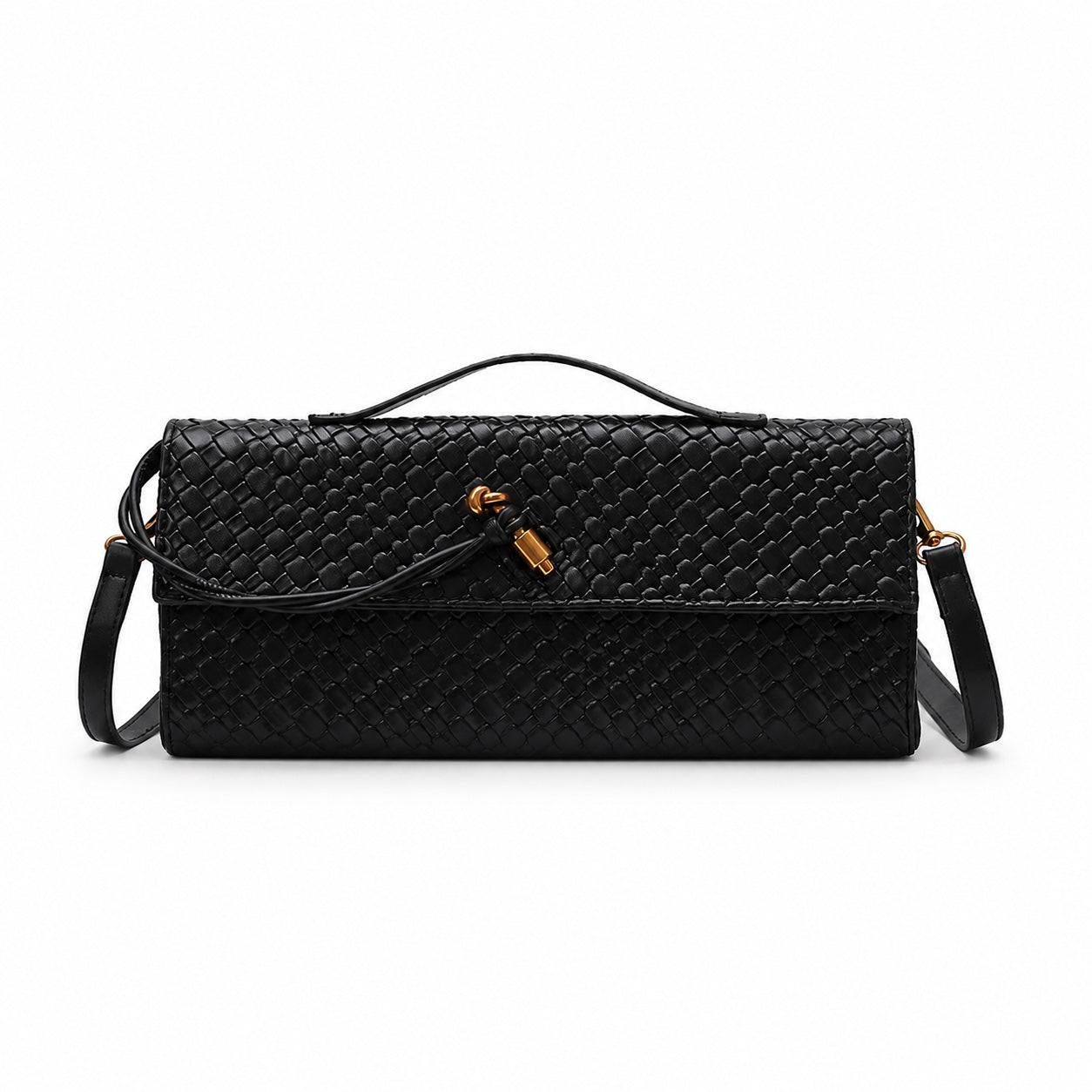 Cefalu - Straw Crossbody Bag in Black, front view