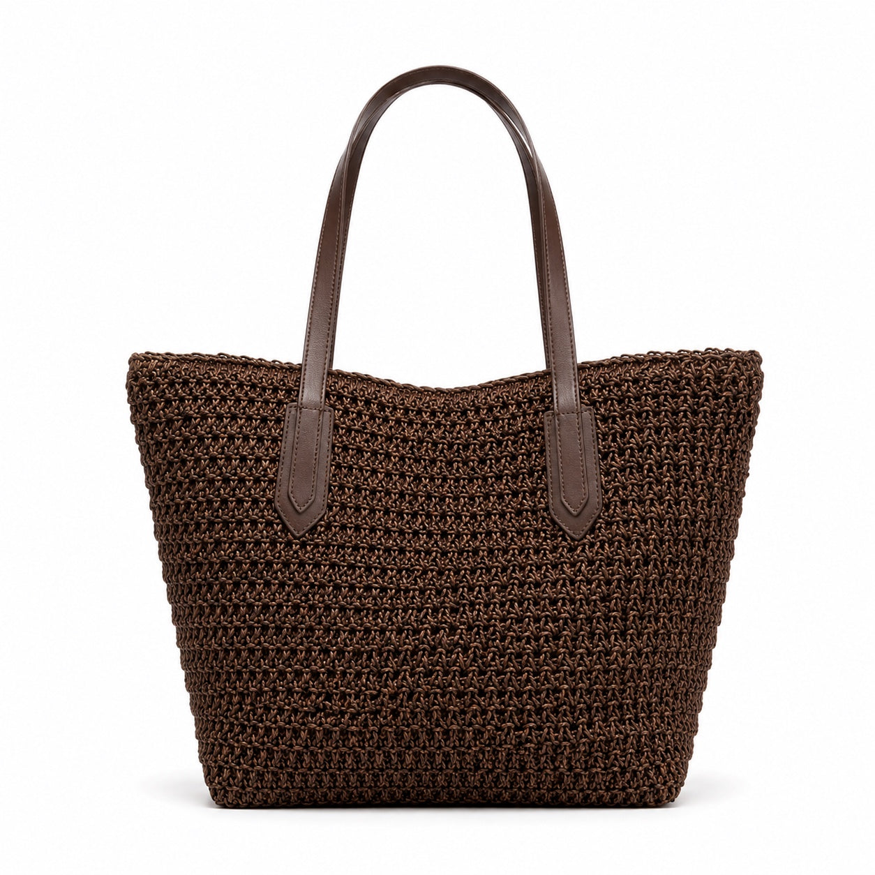 Cesme - Woven Beach Bag in deep brown, front view