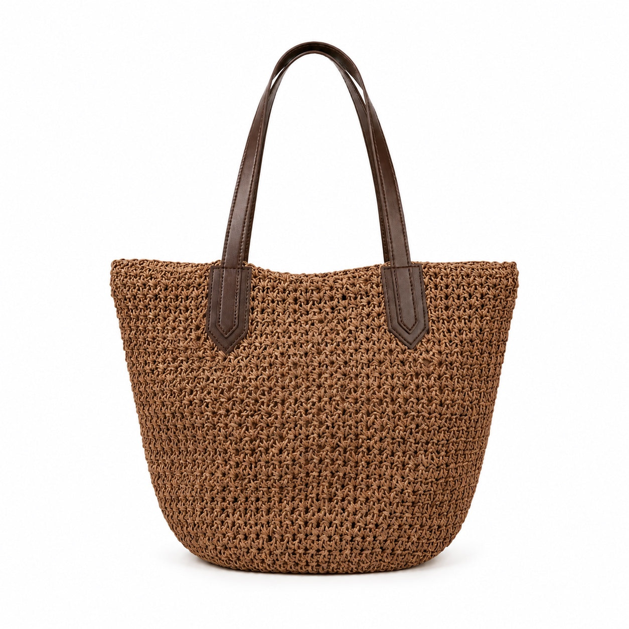 Cesme - Woven Beach Bag in light brown, front view