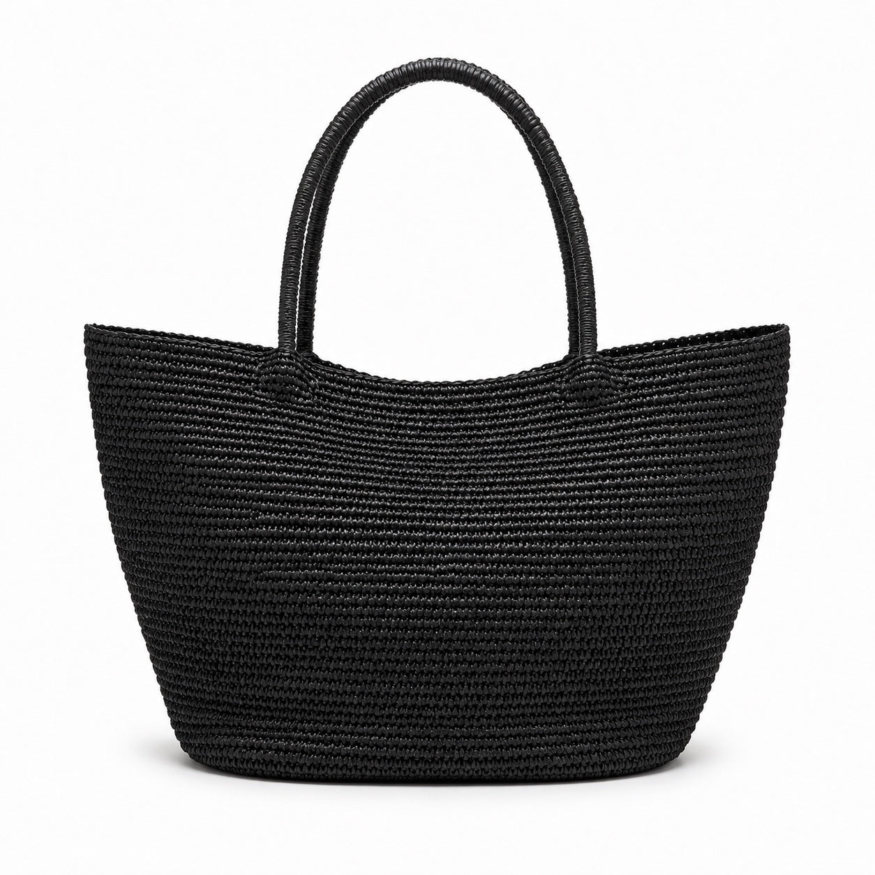Cetara - Woven Beach Bag in black, front view