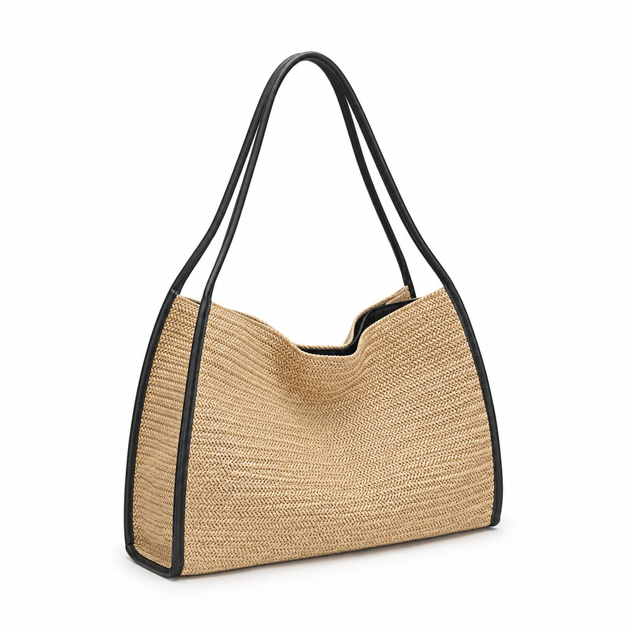 Chania - Straw Tote Bag, three-quarter front view