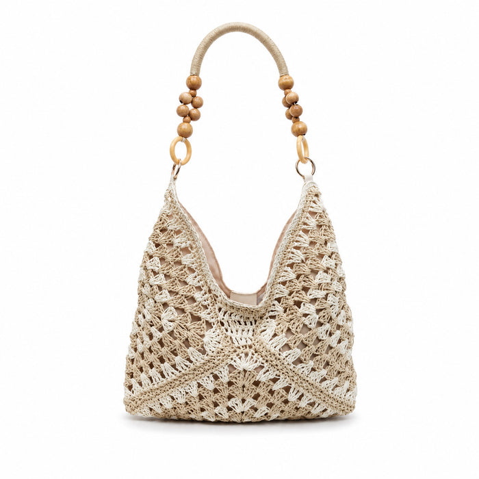 Chia - Straw Bucket Bag, front view on white background