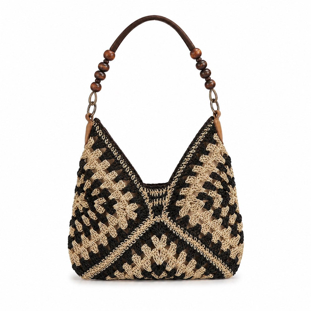 Chia - Straw Bucket Bag in Black, front view